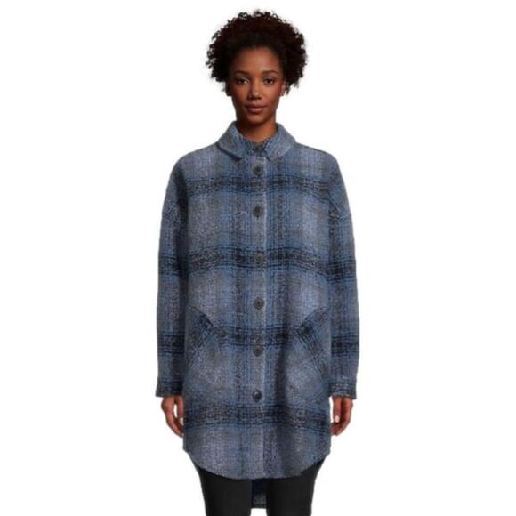 🚓 Britney Longline Shacket Blue Plaid Small - Picture 1 of 13